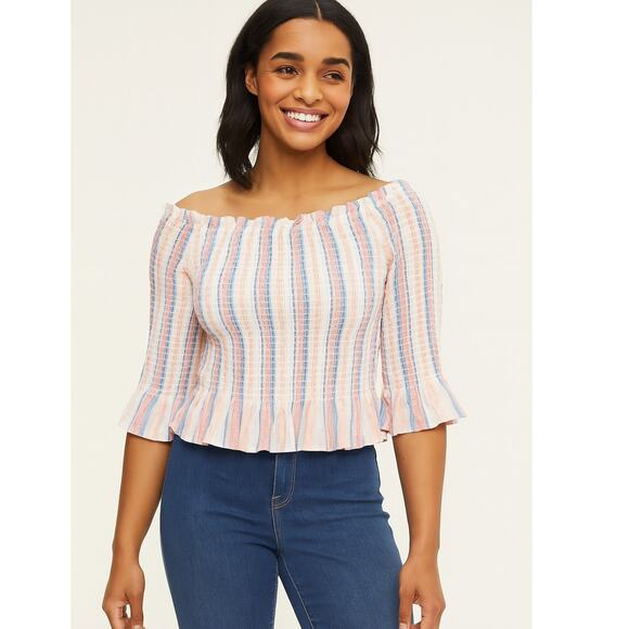 American Eagle Women’s Off Shoulder Smocked Peasant Top – Size Large - Picture 1 of 6